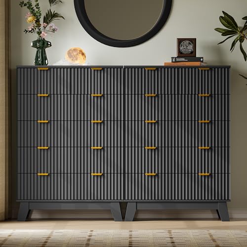 Image of BORNOON 46 inch Tall Dresser for Bedroom, 6-Drawer Fluted Chest of Drawers, Modern Wood Highboy with Deep Storage, Metal Slides and Handles, Anti-Tip Kit, Vertical Clothes Organizer for Apartment, Nursery