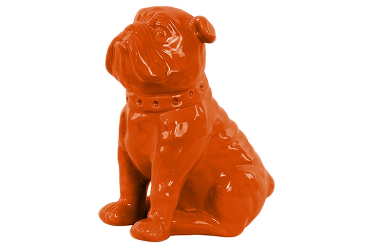 Urban TrendsCeramic Sitting British Bulldog Figurine with Collar Gloss Finish Orange