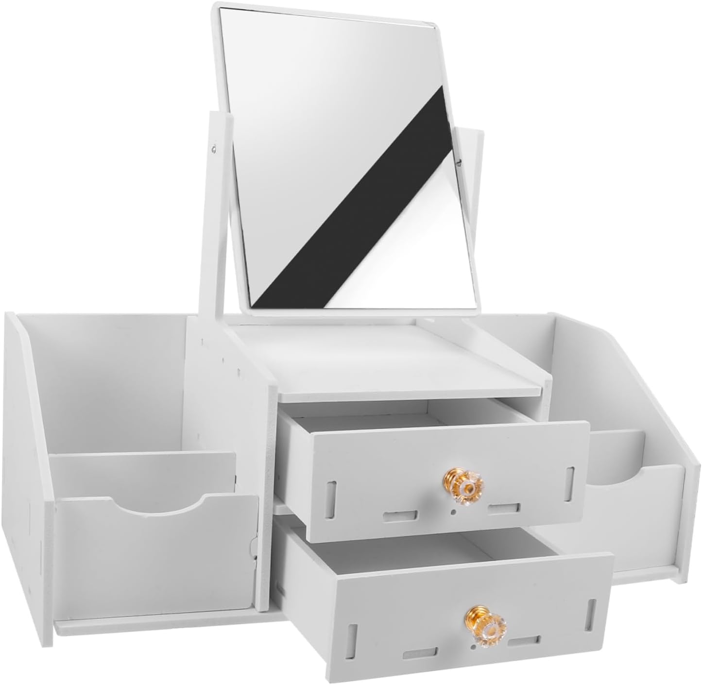 Vanity Mirror Lights Desk Makeup Storage Organizer Countertop Cosmetic Display Case Mirror Makeup Holder Jewelry Organizer