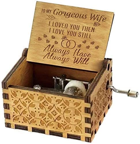 Image of Eitheo Wooden Antique Carved Hand Crank Gorgeouse Wife Brown Music Box | Birthday Gift for Girls Boys | Wooden Classic Theme Musical Toys Engraved Hand Cranked Occasion Gift
