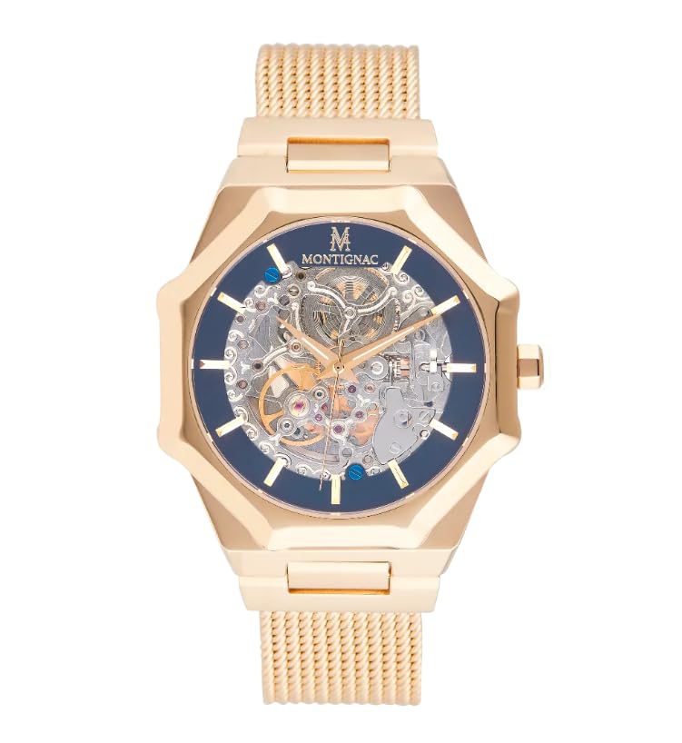 Montignac Montre MOW003 Automatique Squelette Dorée Maille | Mouvement automatique, Acier inoxydable