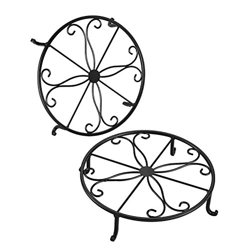 FaithLand 12 inch Heavy Duty Potted Plant Stands, Set of 2, Art Forged Pot Trivet, Solid Iron Pot Holder Rack for Large Heavy Planter, Decorative Garden Pots Containers Stands, Black
