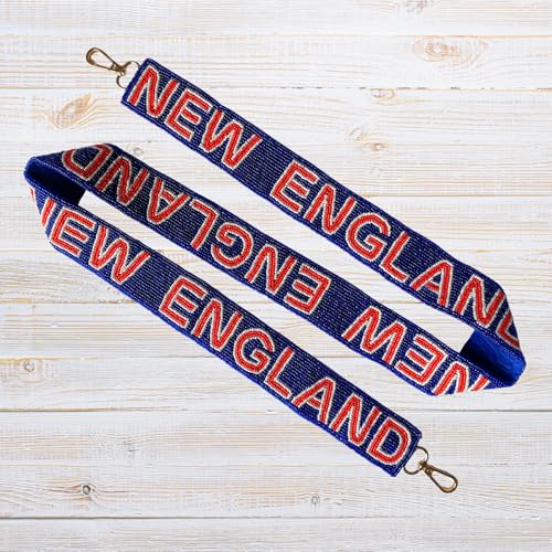 Lashicorn New England Navy Blue Beaded Purse Strap Red Letters 49” Pro Football Stadium Approved Clear Bag Patriot Gold Hardware Sports College Atlantic Massachusetts Maine3