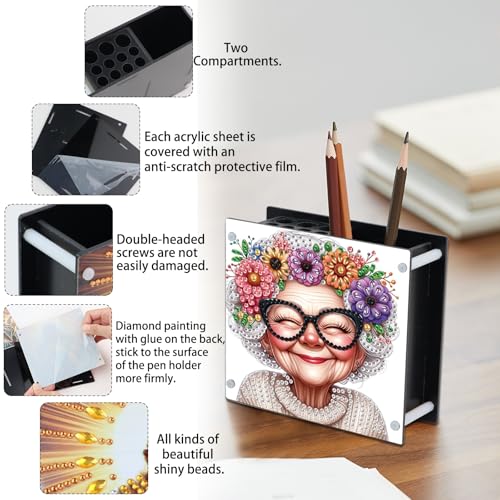 Image of DIY 5D Acrylic Diamond Painting Pen Holder - Loving Grandma Diamond Art Pen Holder Organizer, 5D DIY Desk Organizer with Beads, Pencil Organizer for Craft Desk or Gift