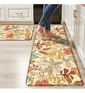 Orange Brown Botanical Kitchen Rugs Set of 2 Fall Maple Anti-Fatigue Kitchen Mat Natural Comfort ...
