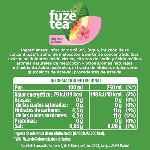 Fuze Tea Schwarzer Tee Pfirsich Hibiskus - Fusion aus Tee, Saft und Kräutern mit Kombination aus Pfirsich und Hibiskus - kalorienarmer Eistee aus nachhaltigem Anbau - Einweg Flaschen (12 x 400 ml)