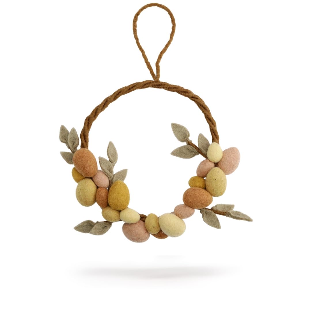 Gry & SIF Couronne de Pâques Tons de Terre | Fait Main | Porte avec Oeufs, Feutre | Commerce Équitable | à Suspendre, Décoration | ⌀ 25cm