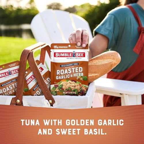Image of Bumble Bee Roasted Garlic & Herb Seasoned Tuna, 2.5 oz Pouch - Ready to Eat - Wild Caught Tuna Packet - 16g Protein per Serving - Gluten Free