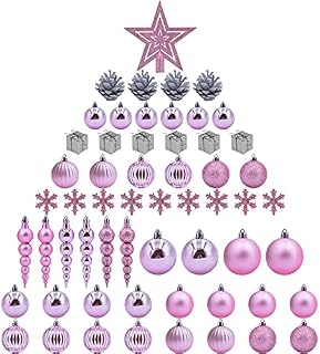 LAWOHO 58 ct Christmas Ball Ornaments Pink Shatterproof Plastic Sparkling Hanging Decorations for Xmas Tree, Suitable for Christmas Holiday Wedding and Party
