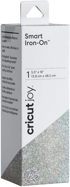 Smart Iron On (5.5in x 19in, Glitter Silver) for Joy Machine - matless Cutting for Shapes up to 4ft, & Repeated cuts up to 20ft