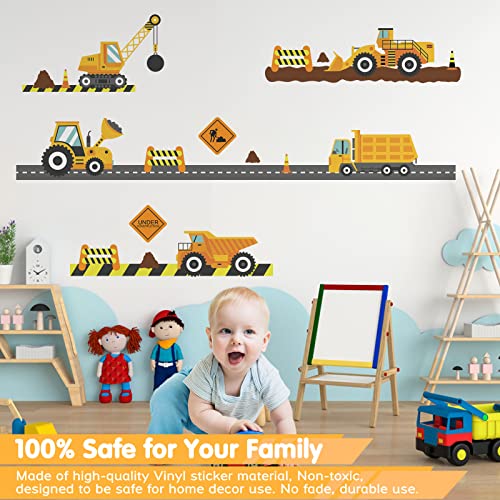 City Construction Vehicles Wall Decals Peel And Stick, Engineering Vehicles Tractor Excavator Crane Mud Tankers Trucks Wall Stickers, Removable Kids Wall Stickers For Boys Bedroom Playroom Decor #TOP2