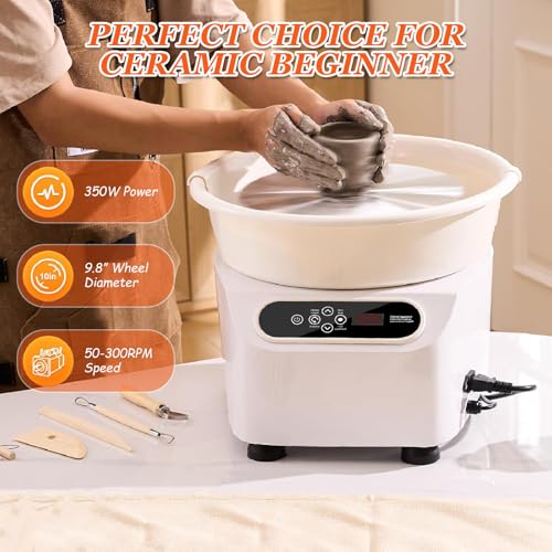 Torno de cerámica eléctrico con Pedal Ajustable y Cuenco extraíble para cerámica, Herramienta Manualidades de Bricolaje, Tanto para Principiantes como para Profesionales (Blanco, 220 V)