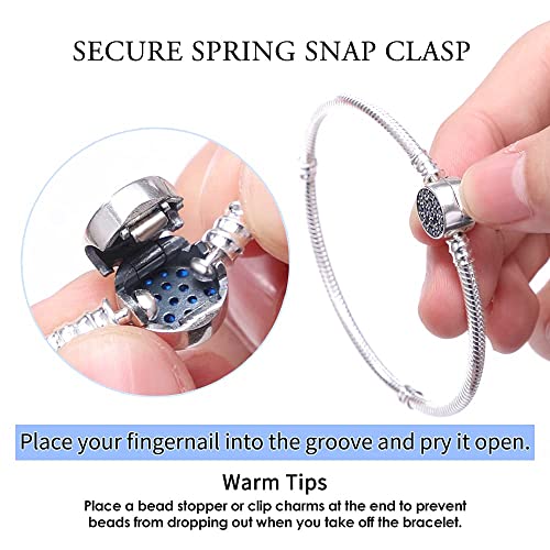 KUNSIR 925 Sterling Silver Snake Chain Bracelet Basic Charm Bracelets with 5A Cubic Zirconia for Women Teen 6