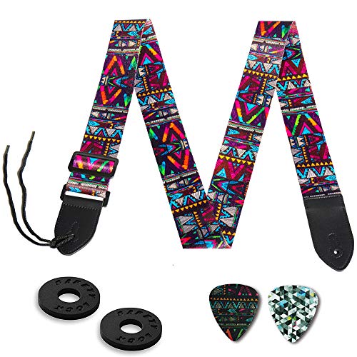 Guitar Strap,Qielizi Guitar Strap with Leather End Length Adjustable 2 Pick Holders