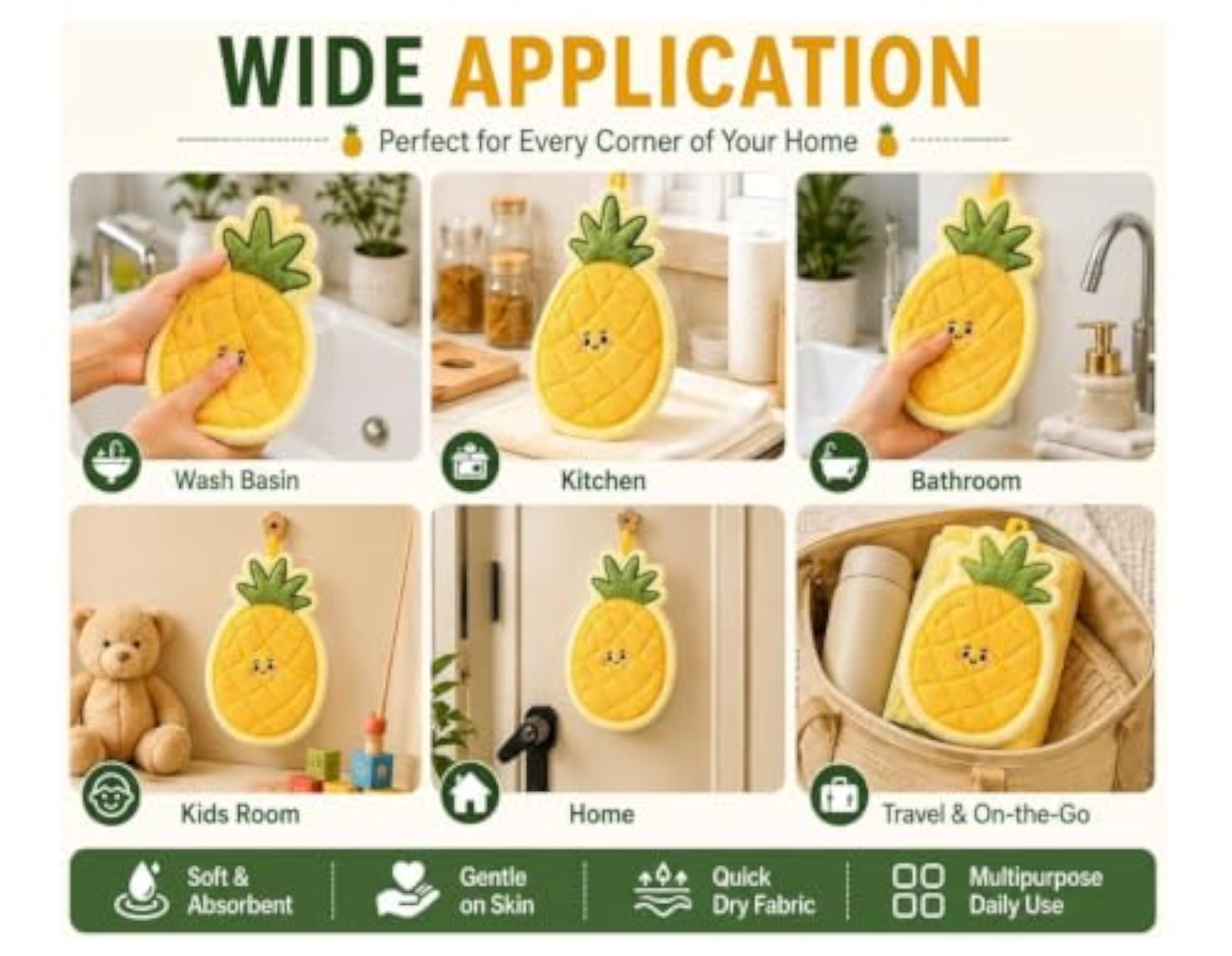 Cute Pineapple Shaped Bath Loofah Body Scrubber Pad with Hanging Loop