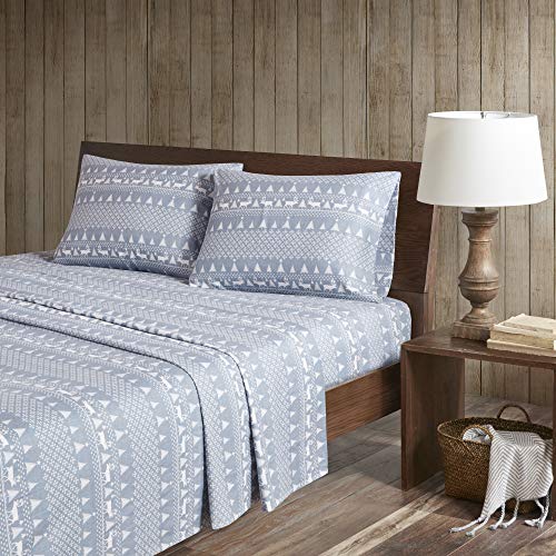 Image of Woolrich Cotton Sheet Set Cottage Charms Print, 100% Cotton Flannel Sheets Warm & Fuzzy Bedding Set Queen Size Sheets, Fitted Pocket Fits Up to 14 inch Mattress, Queen Blue Winter Frost, 4 Piece
