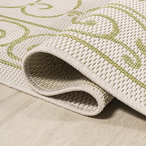Image of JONATHAN Y Vintage Filigree Indoor Outdoor Area Rug 8X10 Cream /Green, Charleston Textured Weave for Backyard, Patio, Porch, Easy-Cleaning, High Traffic, Pet-Friendly, Non-Shedding (SMB106I-8)