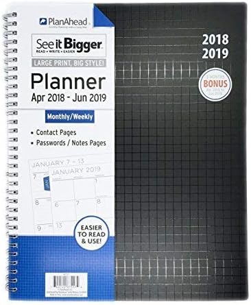 SEE IT BIGGER PlanAhead Large Monthly/Weekly Planner (April 2018 โ June 2019) Assorted Colors (Black)