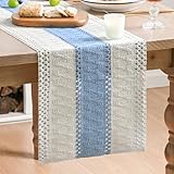 Artoid Mode Sky Blue Farmhouse Rustic Table Runner, Seasonal Holiday Hollow Kitchen Dining Table Decoration for Home Party Decor 12x72 Inch