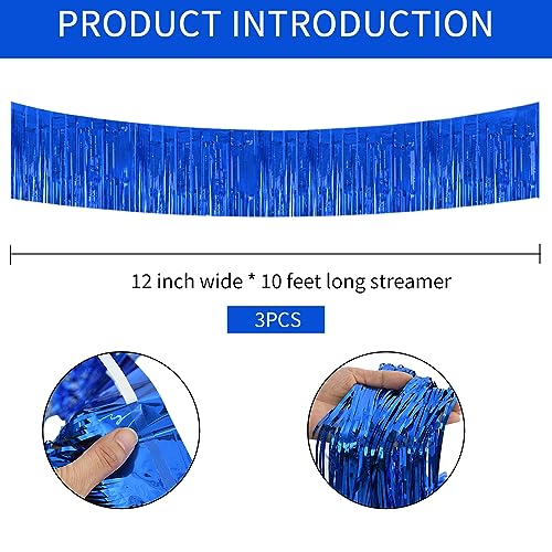 Image of BEISHIDA 3 Packs Metallic Foil Fringe Garland Blue Wall Hanging Tinsel Fringe Banners for Valentine New Year Floats Bridal Shower Wedding Birthday Halloween Holiday Party Decoration(30 Feet)