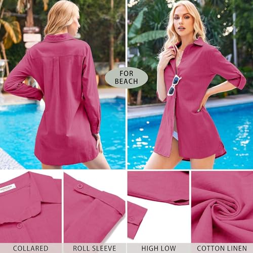 Image of HOTOUCH Women Boyfriend Shirts Button Down Long Sleeve Blouse Cuffed Sleeve Collared Shirt