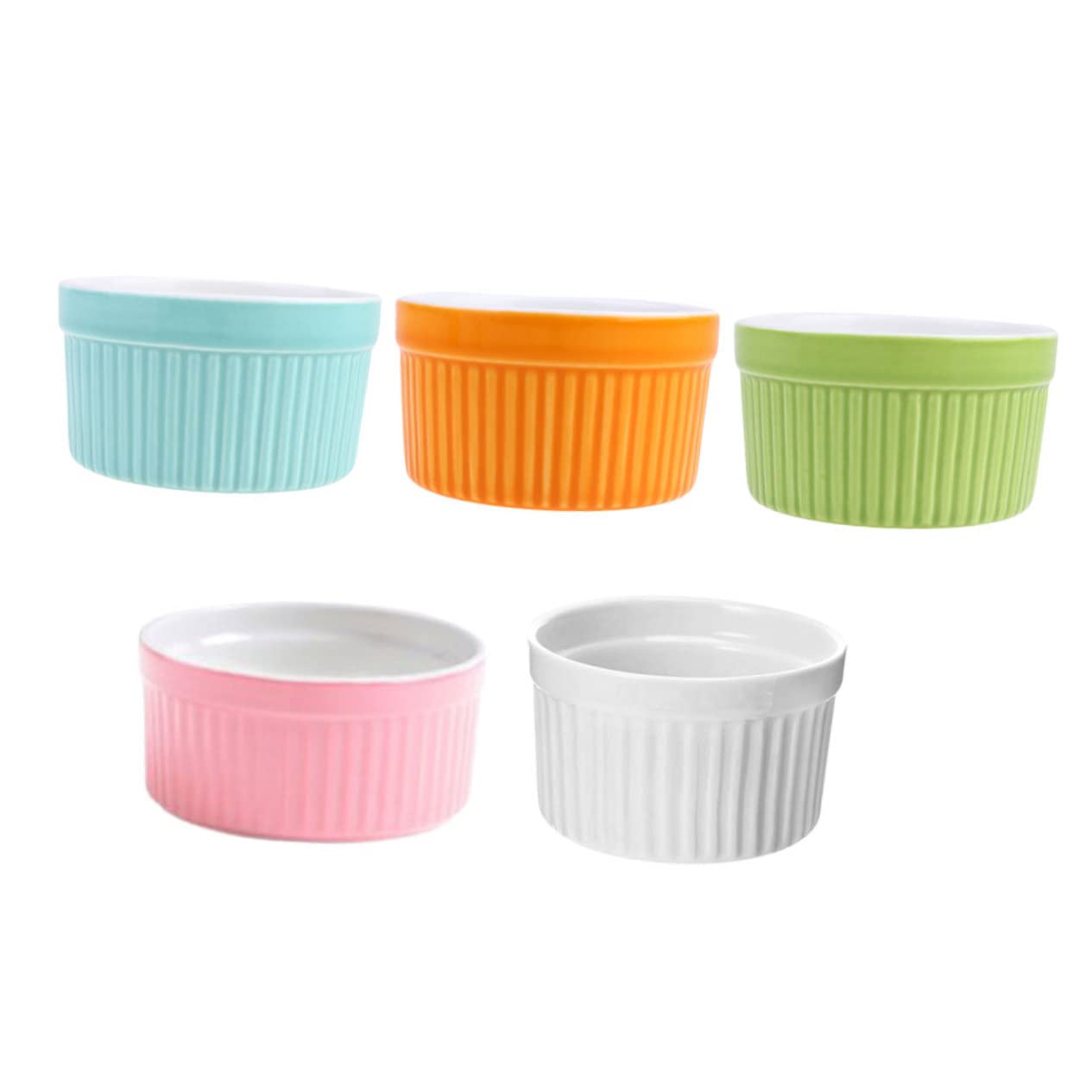 GRIRIW Bakeware Ceramic Set 5pcs Ramekin Bowls Baking Dish Oven Safe Smooth Edges Easy to Hold