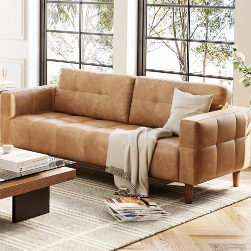 Image of IDEALHOUSE 83 inch Brown Faux Leather Couch, 3 Seater Sofa Couches