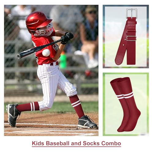 Image of XZQTIVE Baseball Softball Socks and Belt Combo Set Adjustable Softball Socks and Elastic Belt for Kids Youth Adult