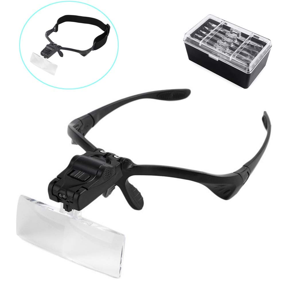 asdchZen Magnifier,Head-Mounted Magnifying Glass With Light,Head-Mounted Amplifier Handsfree Reading Magnifying Glasses,'S Loupe Glasses 5 Replaceable Lenses