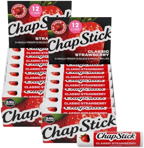 ChapStick Bulk Classic Strawberry Lip Balm, 24-Count – Tinted Lip Moisturizer, Juicy & Sweet, 0.15 Oz Ea