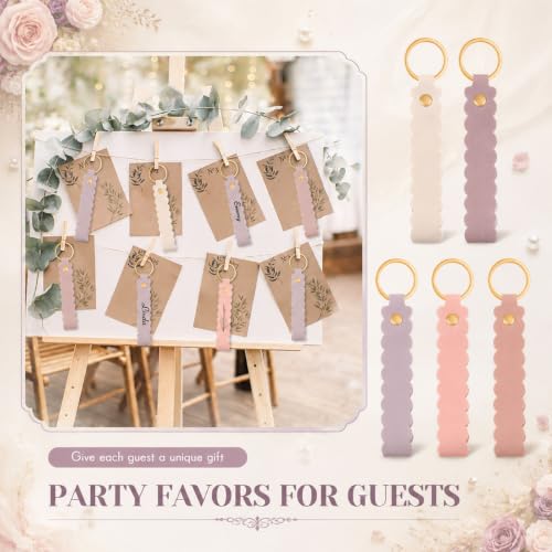 Image of Scalloped PU Leather Keychain Blanks Laser Engraving Blanks Loop Keychain Kit with Key Ring for DIY