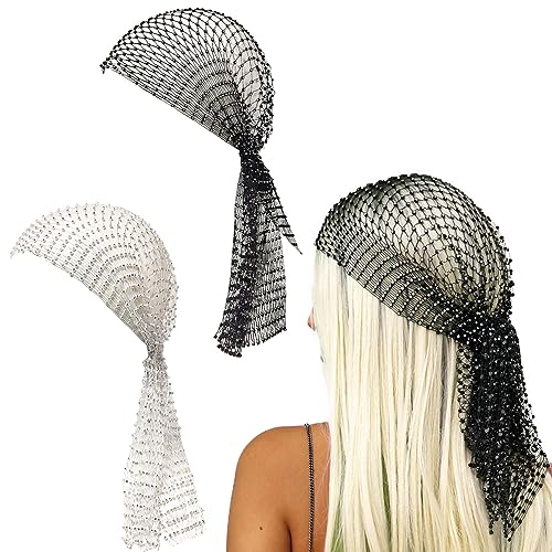 Ainvhh Rhinestone Mesh Headbands for Women, Sparkly Crystal Nightclub Hair Accessories - Stretchy Headwraps, Rave Barrettes, Glitter Hollow Out Hairbands