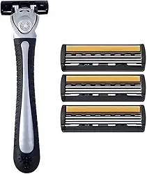 1 navalha de segurança de aço inoxidável com 3 peças de lâminas intercambiáveis: ideal para remoção de pelos corporais, durável e fácil de usar