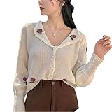 Floral Embroidery Cardigan Women Gentle V-Neck Temperament Long Sleeve Knitted Sweet Breathable Lazy Short Sweater Femme Ulzzang Beige