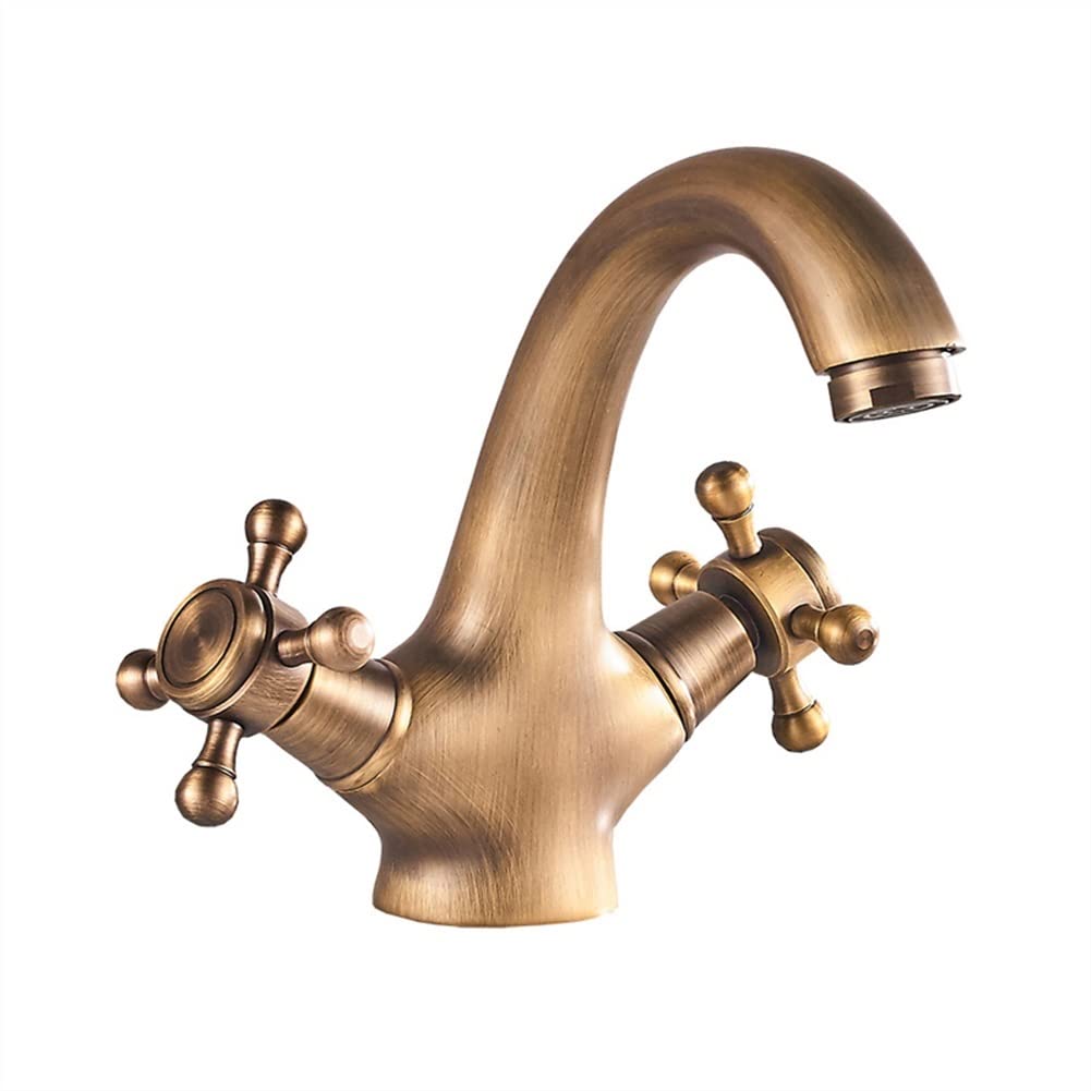 Grifo de lavabo dual en latón antiguo con mezclador de agua y ducha bidet