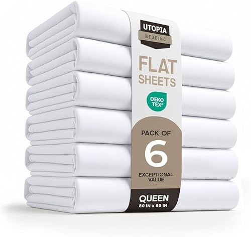 Utopia Bedding Sábanas planas - Paquete de 6 - Tela de microfibra cepillada suave - Sábanas superiores resistentes al encogimiento y a la Blanco
