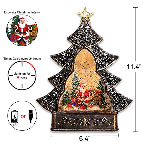 Melunar Christmas Snow Globe Lantern with Swirling Water Glittering Snowglobe Triangular Christmas Tree Xmas Lantern for Christmas Home Decoration and Gift - Thumbnail 5