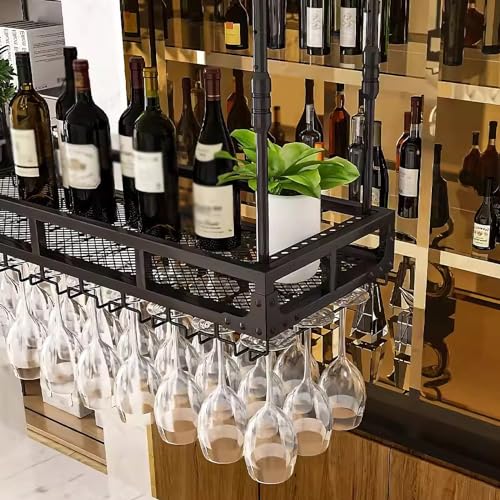 Casier à vin suspendu en métal et support de verre réglable