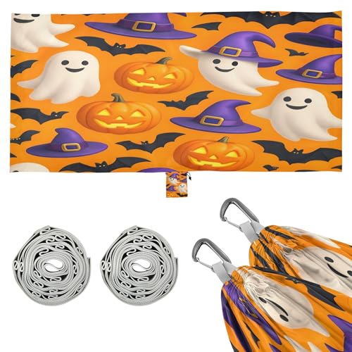 Takiito Happy Boo Pumpkins Hammock 330 lb Capacity Travel Camping Hammock with Tree Straps, Portable Lightweight for Outdoor Beach Backpacking Backyard Patio