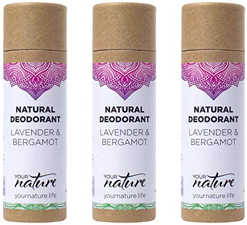 TRIO PACK - Natural Deodorant, Eco Friendly, Plastic Free, Cruelty Free, Aluminium Free, Vegan, Handmade in UK, Womens & Mens Stick - Lavender & Bergamot