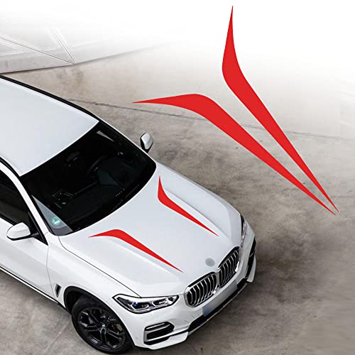 Image of TOMALL 2pcs 39 inch Car Hood Stripe Sticker for Auto Racing Sport Body Side Skirt Roof Hood Bumper Stripe Decal Universal Vinyl Modified Decoration for SUV Off-Road Vehicles (Red)