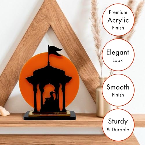 Image of Chatrapati Shivaji Maharaj Acrylic Idol | Decorative Table Showpiece with Orange Background & Silhouette Design | Car, Home, Office & Gift Decor, 3.5 Inch