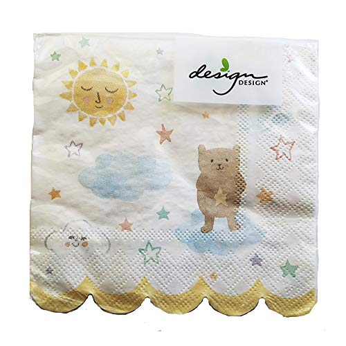 Baby Shower or Birthday Beverage Napkins, Teddy Bear, Stars and Sun - 16