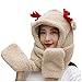 Caldo Sciarpa Cappello Spesso Set Fulvo Orecchio Peluche Donne Cartone Animato Carino Cappello Protezioni Guanti Sciarpa, Beige, Etichettalia unica