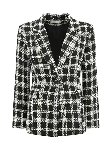 Women's Plaid Tartan Blazer Tweed Long Sleeve 2025 Business Casual Suit Jacket