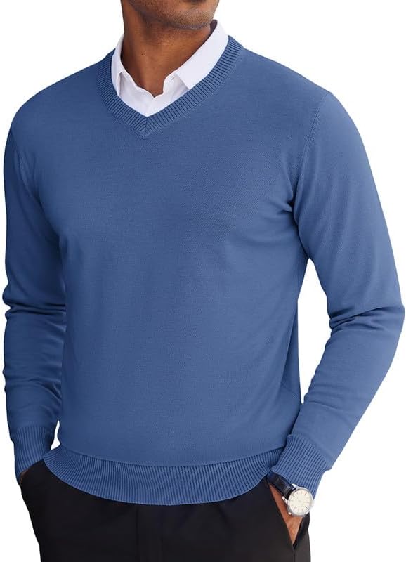 COOFANDY Men's V Neck Sweater Lightweight Knitted Pullover Sweaters
