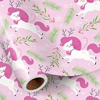 RUSPEPA Christmas Unicorn Wrapping Paper Roll for Girls, Mini Roll, 43.2cm x 5m