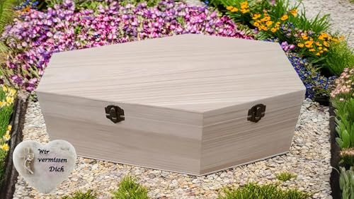 Haustiersarg aus Holz P-723 Gr. XL + Grabschmuck