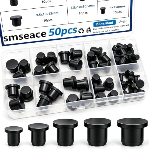 Image of smseace 50Pcs Rubber Plugs for Round Holes 5-Sizes Used for 4-9.5mm /0.15-0.37Inch ID Hole Silicone Rubber Hole Plugs in Biscuits & Plugs for Bottles Flower Pot Metal Tube