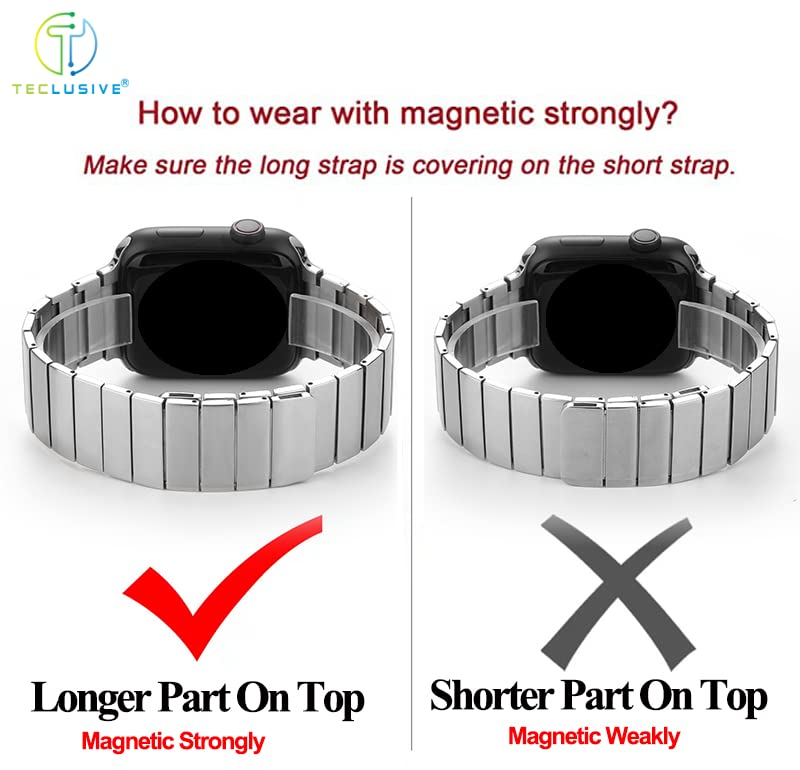 Image of T TECLUSIVE Titanium Metal Magnetic Chain Strap Compatible for iWatch Ultra 2 49mm / Series 10 46mm / Series 9 8 7 45mm / iWatch Series 6 5 4 44mm | Matt Full Magnetic Band (Silver)